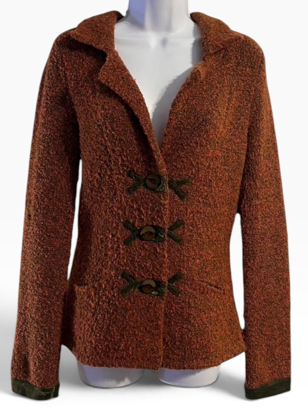 Anthropologie HWR Y2K Burnt Orange Bouclé Wool Blend Cardigan Jacket XS